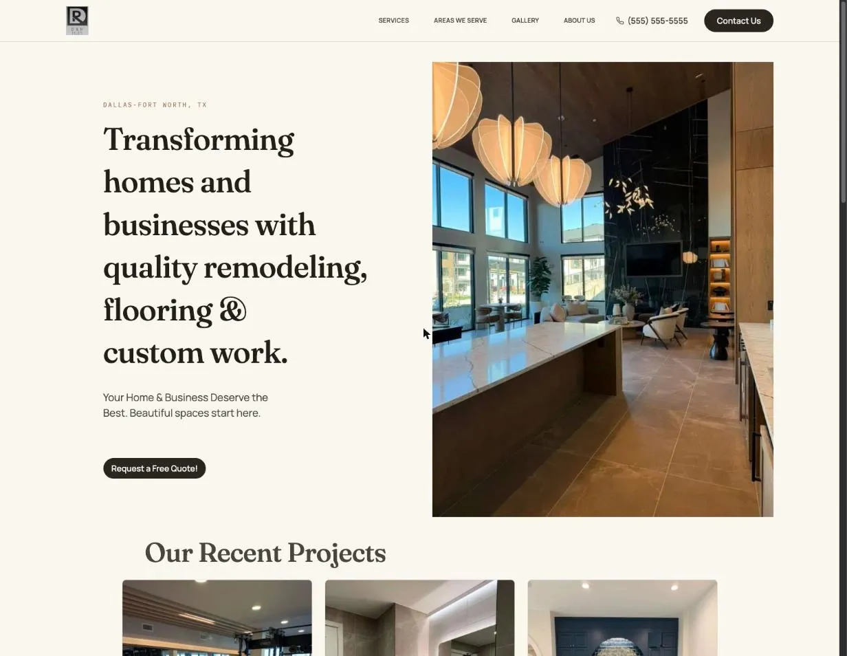 Screenshot of the DR Tile Solutions website