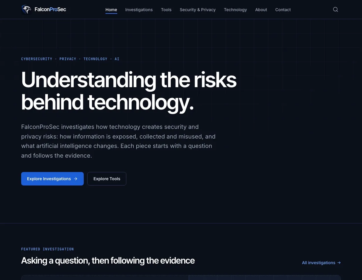 Screenshot of the FalconProSec website